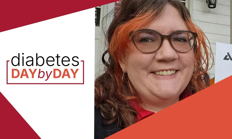 Diabetes Day by Day next to woman holding sign